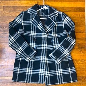 Plaid Pea Coat-size 8